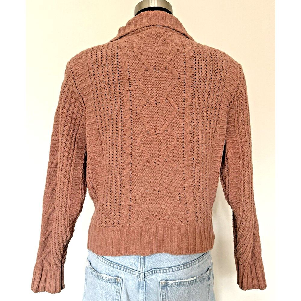 SINCERELY JULES Cable Knit Sweater Medium Dusty Pink Nude Soft V-Neck Collared - Picture 3 of 10